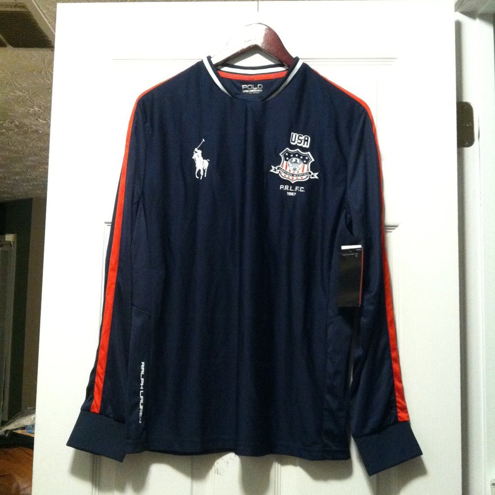 POLO RALPH LAUREN SPORT MENS NEW NAVY 100%POLYESTER JERSEY SHIRT SIZE: L
